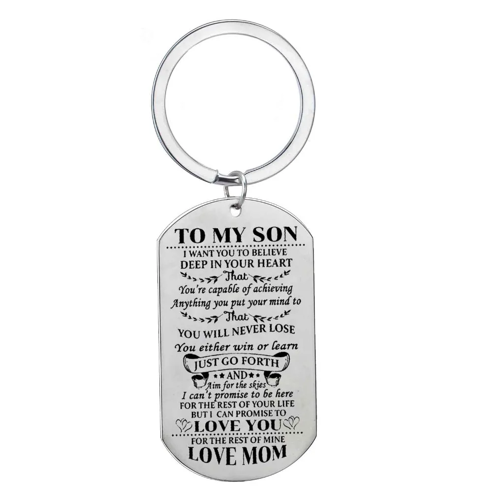 

Inspirational Keychain Gift To My Son Love Mom Charm Keyring Dog Tag Key Chain Family Boy Kids Children Key Ring Jewelry Key Fob