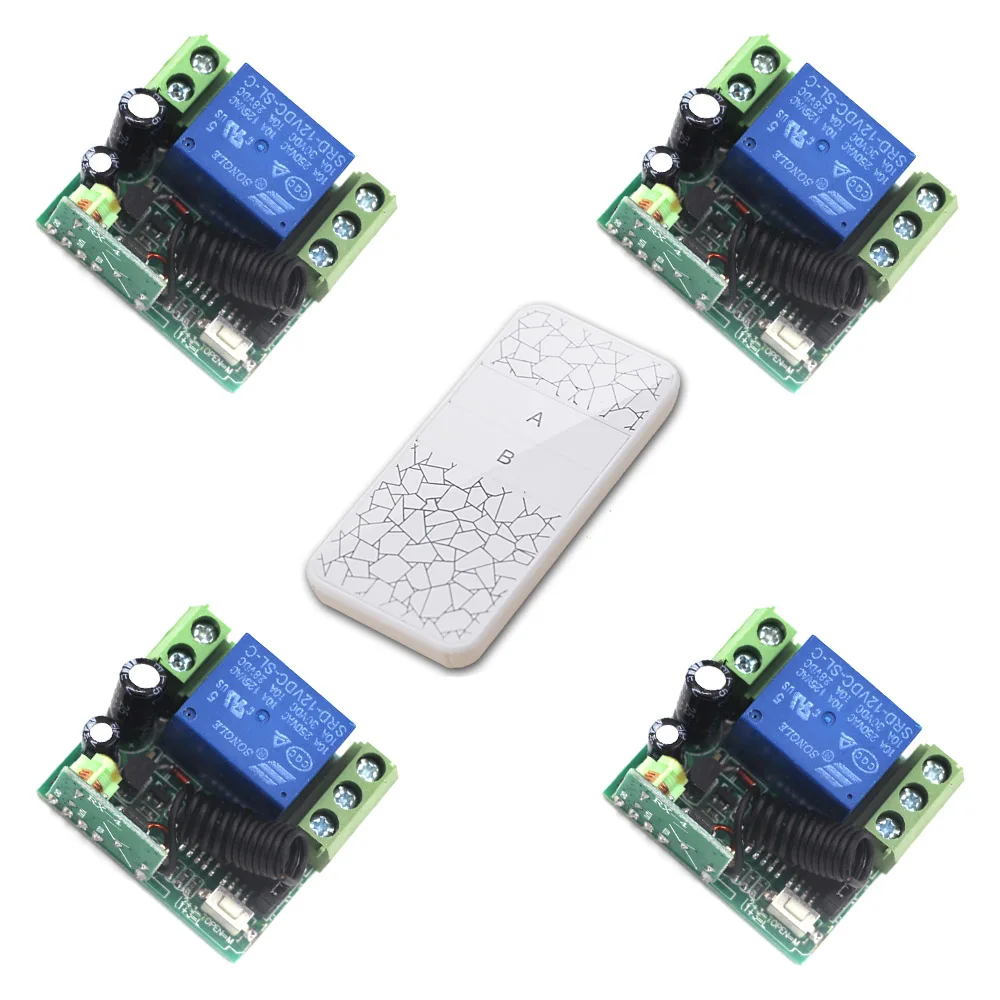 

12V Wireless Remote Control Switch RF Remote Switch System 433Mhz 1CH 10A Relay 4 Receiver + Transmitter