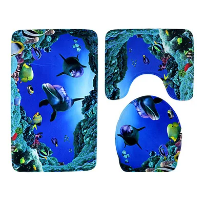 Океан подводный мир противоскользящие 3 шт. коврики для ванной туалет галька Подсолнух растение ковер для ванной фланелевый туалетный коврик коврики - Цвет: As photos