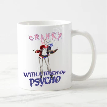 

Novelty Harley Quinn Cranky Psycho Tea Coffee Mug Cup Funny Harley Quinn Gifts for Sister Mom Cool Halloween Gifts Decoration