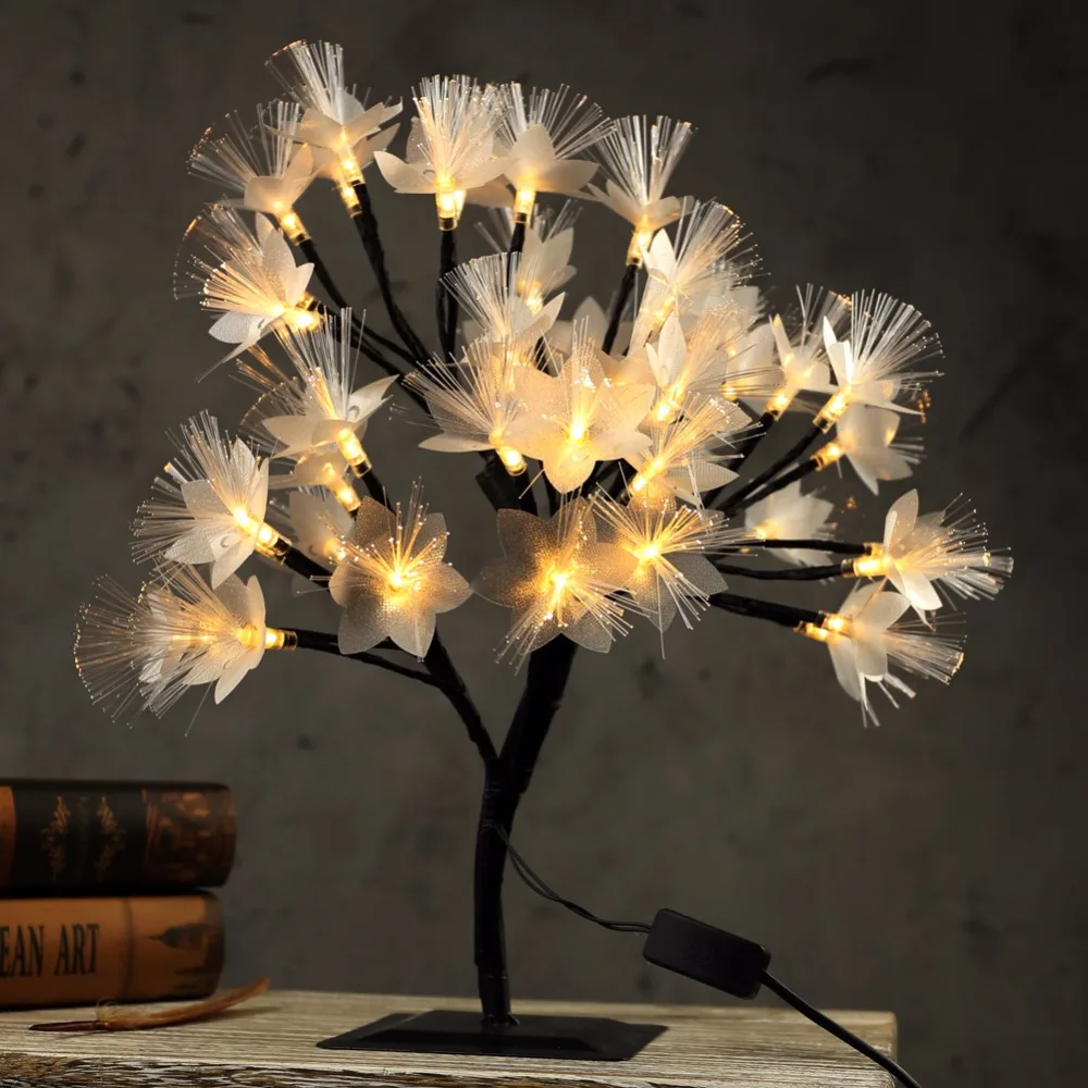 

40cm LED Cherry Blossom Tree Light Table Lamp Luminaria Fiber Optic Night light for Home Wedding Bedroom Indoor Decoration