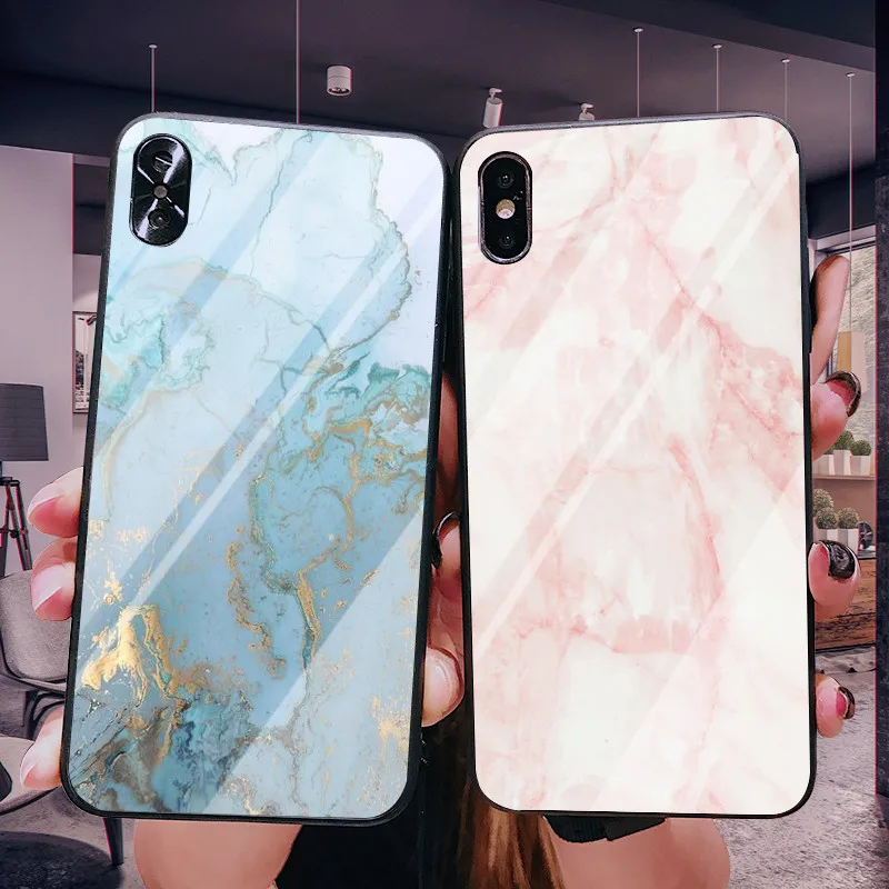 

Prumya Marble Glass Phone Case For iPhone X XR XS Max Colorful Gradient Marble Glossy Hard Cover Case For iPhone 7 6 6s Plus
