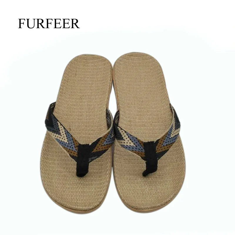 FURFEER/Новое поступление; мужские льняные Вьетнамки; мужские Нескользящие льняные тапочки на плоской подошве; мужские пляжные вьетнамки; домашние тапочки; Прямая