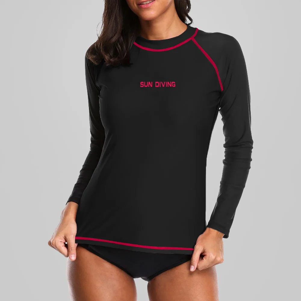Camiseta de natación de manga corta para mujer con protección UPF Rash Guard 