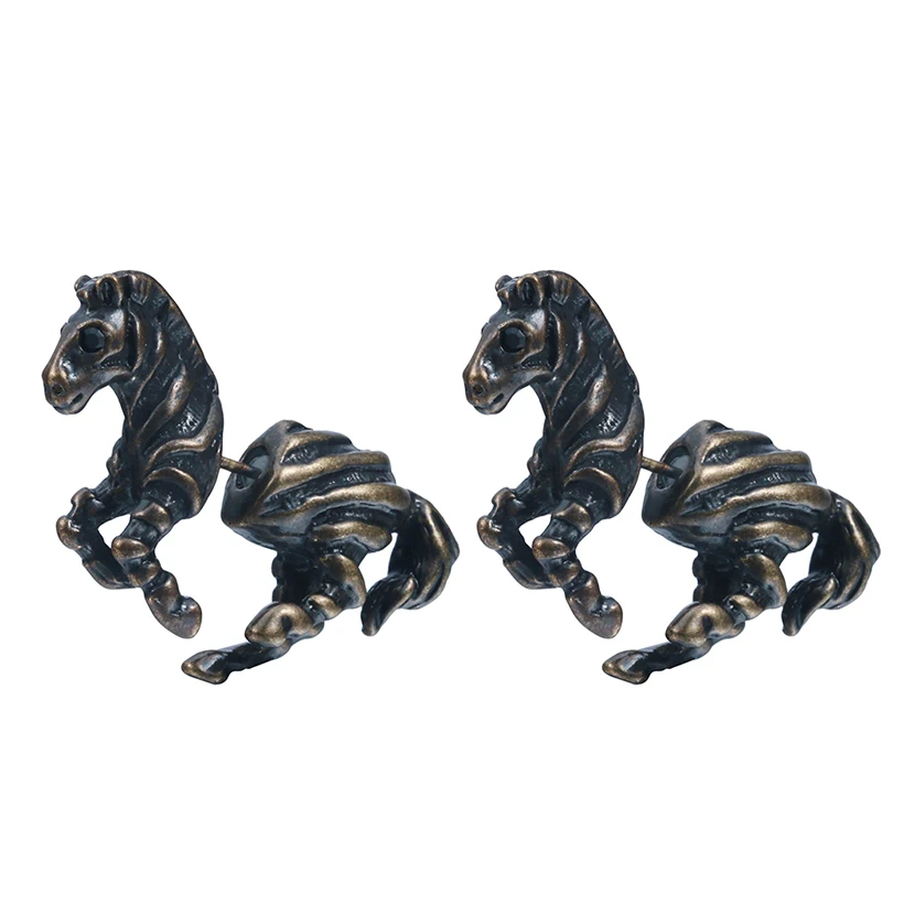 3D Hot Sale 3D Zebra Horse Stud Earring Two Part Front And Back Dangle Aniaml Horse Earrings For Women Earring Jewelry Pusety
