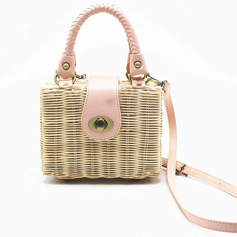 

Rattan Bag Small Handmade Straw Bag Woven Beach Bag for Women Crossbody Ata Handbag Luxury Designer Shopping Bags INS Popular