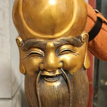 Песня voge Gem s5559 1" Китайский Бронзовый Буддизм счастливого долголетия шоу Бог глава Уход за кожей лица статуя Скульптура