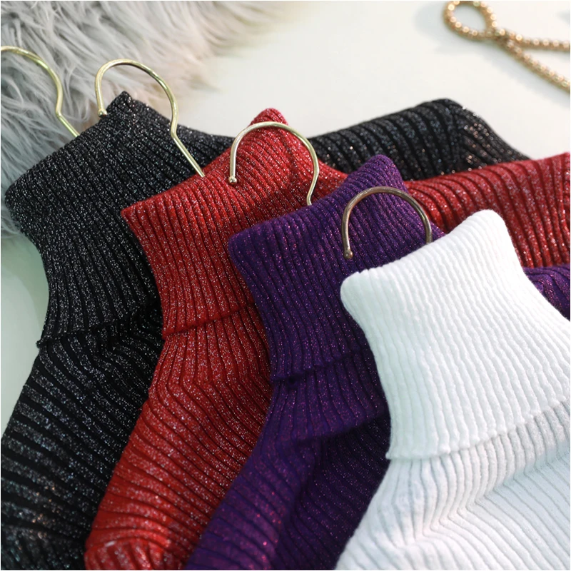 

Glitter Autumn Winter Sweater Women Knitted Pullover Sweater Long Sleeves Turtleneck Slim Jumper Soft Warm Pull Femme sweater