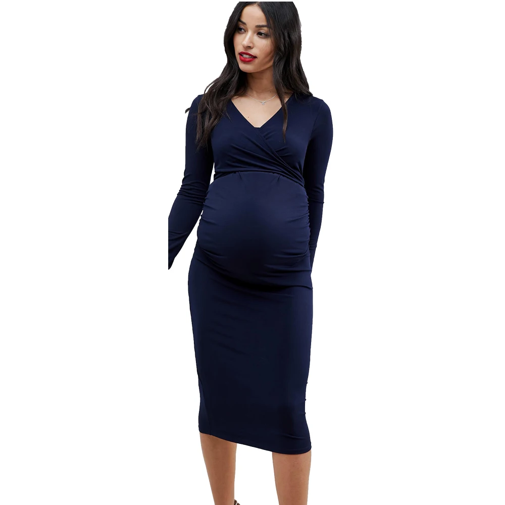 Lycra Pregnancy Dresses for Women V neck Wrap Maternity Dress with ...