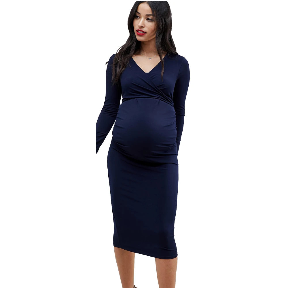 Vestido De Manga Larga Con Cuello En V Para Mujer De Materni Vestido De Manga Larga Con Cuello En V Para Mujer De Materni