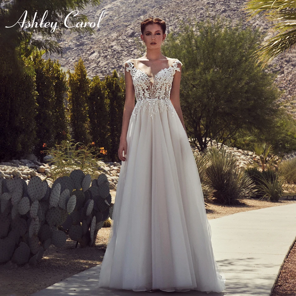 

Ashley Carol Sexy V-neckline Backless Tulle Wedding Dress 2019 Off the Shoulder Court Train Glamorous Bride Dress Wedding Gowns