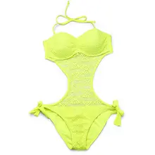 Летний цельный купальный костюм Монокини Желтый купальный костюм для девочек пляжный купальник купальный костюм с лямкой на шее купальные костюмы maillot de bain E674