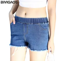 Bivigaos летний корейский женщина Шорты для женщин Повседневное эластичный пояс Шорты для женщин Джинсы для женщин синие джинсы Шорты для