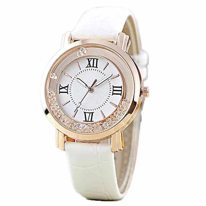 Women Fashion Diamonds Leather Quartz Wristwatches Fashion PU Leather