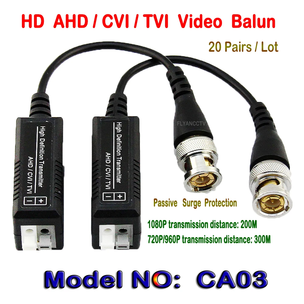 

20Pairs HD CCTV Via Twisted Pairs Adapter HD CVI/TVI/AHD Passive Video Balun Male BNC to UTP Cat5/5e/6 HD Coax Analog Camera