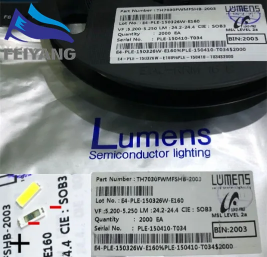 50 шт./лот Люмен SMD светодиодный 7030 6 в 1 Вт холодный белый для ТВ подсветки 200мА