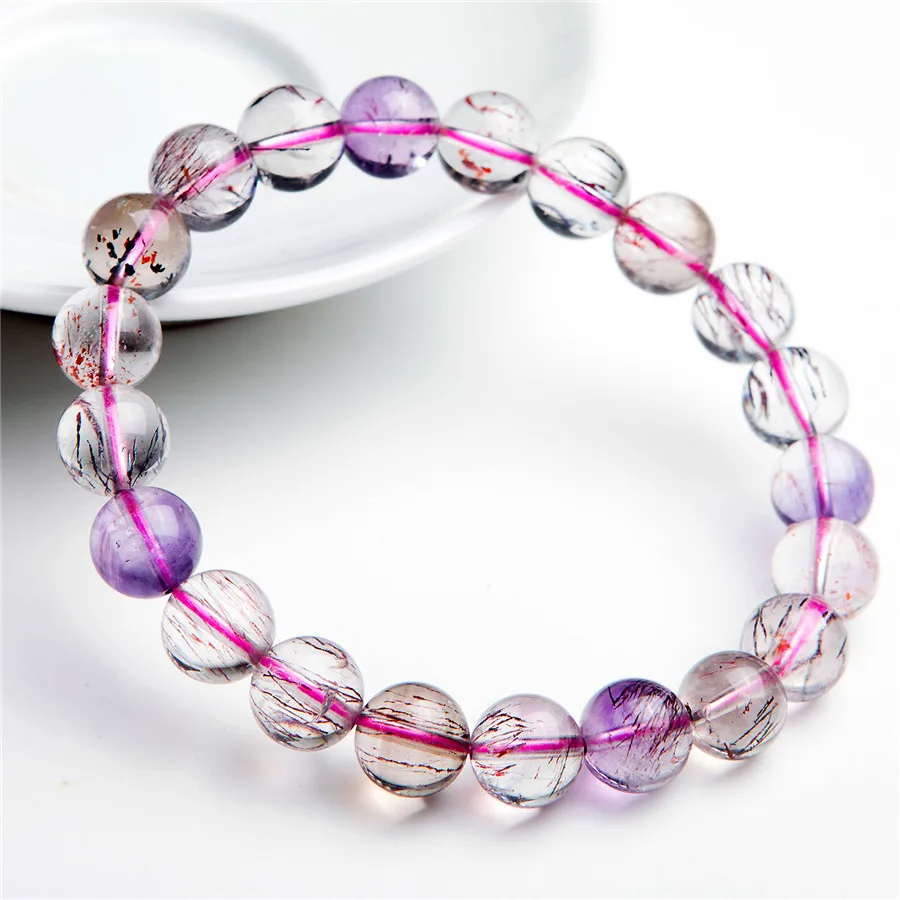 9.5mm Genuine Purple Rutilated Quartz Natural Super Seven Melody Stone Stretch Crystal Bead Bracelet | Украшения и аксессуары