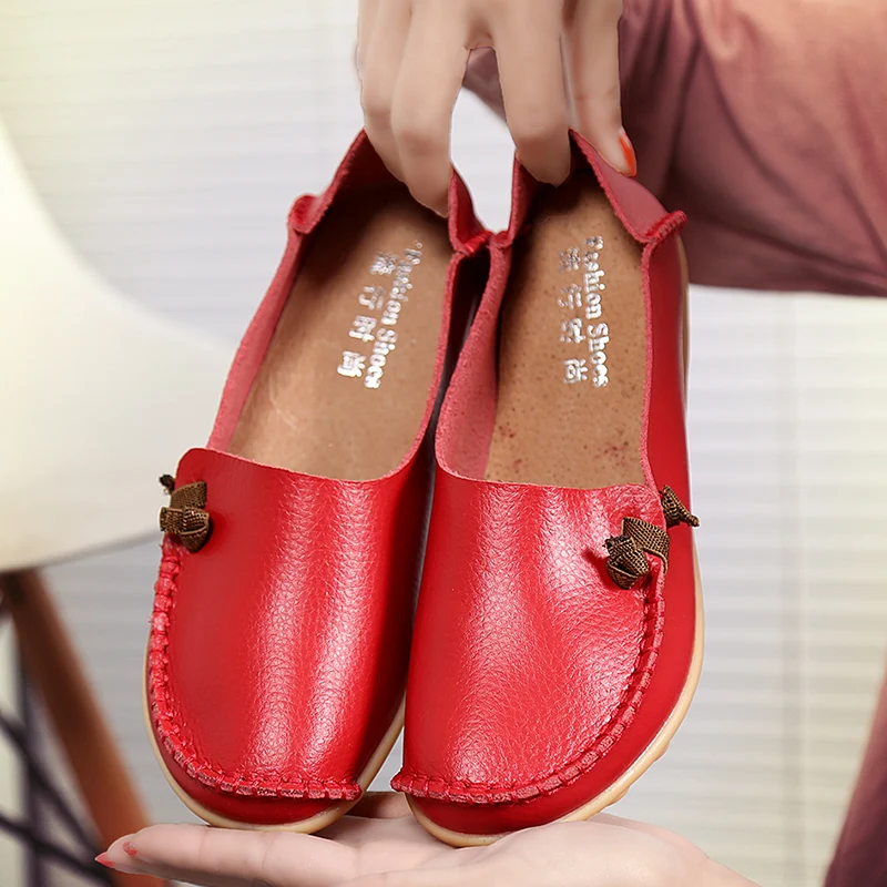 Женская обувь; Новинка года; модная кожаная обувь; женские лоферы на плоской подошве; женская обувь; нескользящие кроссовки для женщин; zapatillas mujer; размера плюс - Цвет: Red