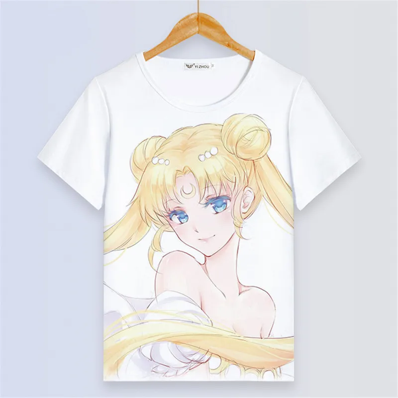 Сейлор Мун Сексуальная Женская белая футболка Kawaii Luna Cat Painting Femme Футболка с
