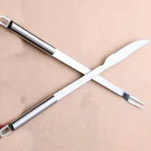 2 шт./партия, нож для жарки из нержавеющей стали и вилка для барбекю, удлиняющие шампуры с длинной ручкой, Барное Оборудование для барбекю