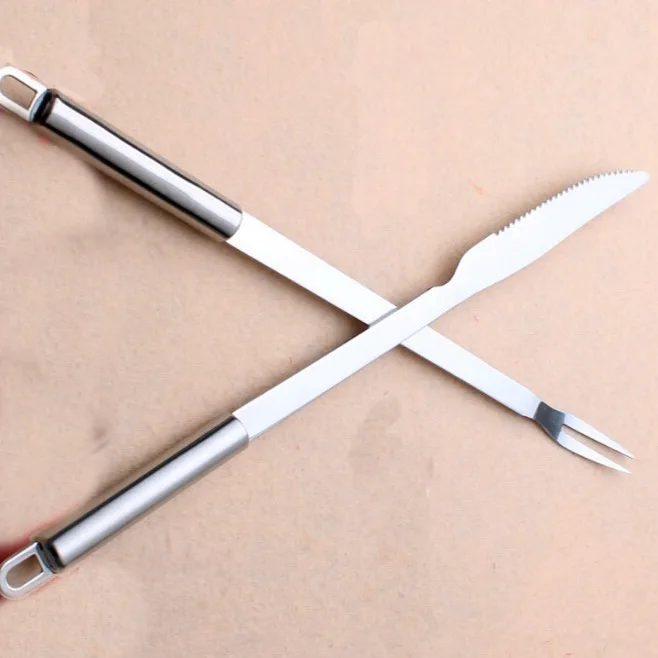 2pcs/lot Stainless steel roast knife and fork BBQ extension skewers long handle bar barbecue