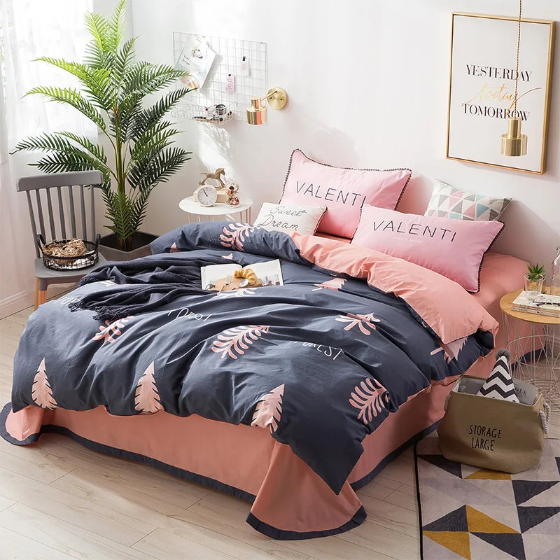 

Red Print Pattern 100% Cotton Soft Bedding Set 4Pcs Duvet Cover Sets Soft Bed Linen Flat Bed Sheet Set Pillowcase Home Textile