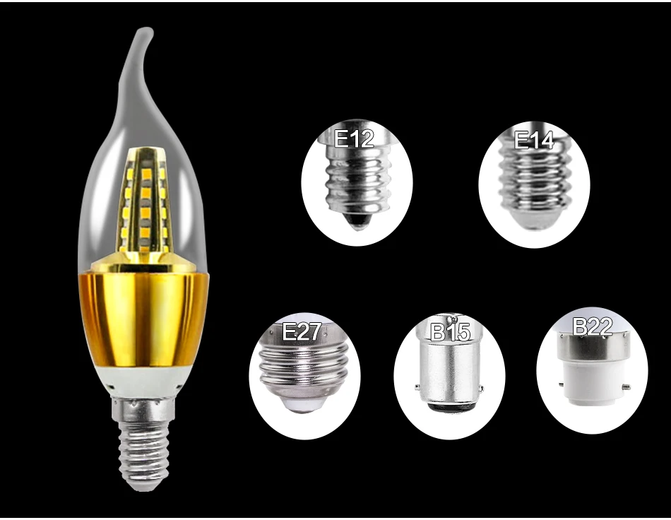 E14 Светодиодный светильник-свеча E27 энергосберегающая лампа 3 Вт 5 Вт 7 Вт 8 Вт Точечный светильник Bombilla Lampara Люстра для домашнего декора E12 B22 B15