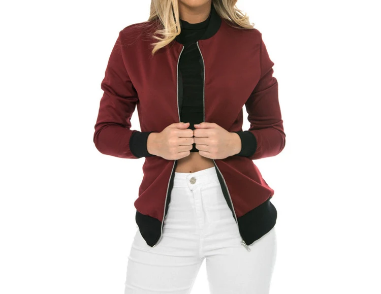 2017 fashion women's European and American style autumn simple small jacket jacket special wine red green black blue big yards (5)