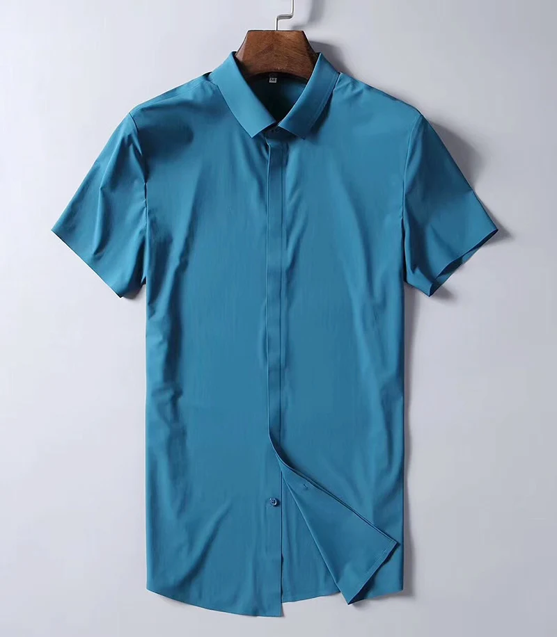 Мужская рубашка с коротким рукавом, Весенняя и летняя шелковистая Тонкая Повседневная деловая мужская рубашка