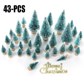 

34/43pcs Christmas Tree Artificial Sisal Pine Tree with Wood Base DIY Pine Tree Mini Sisal Bottle Fake Tree Santa Snow Decor