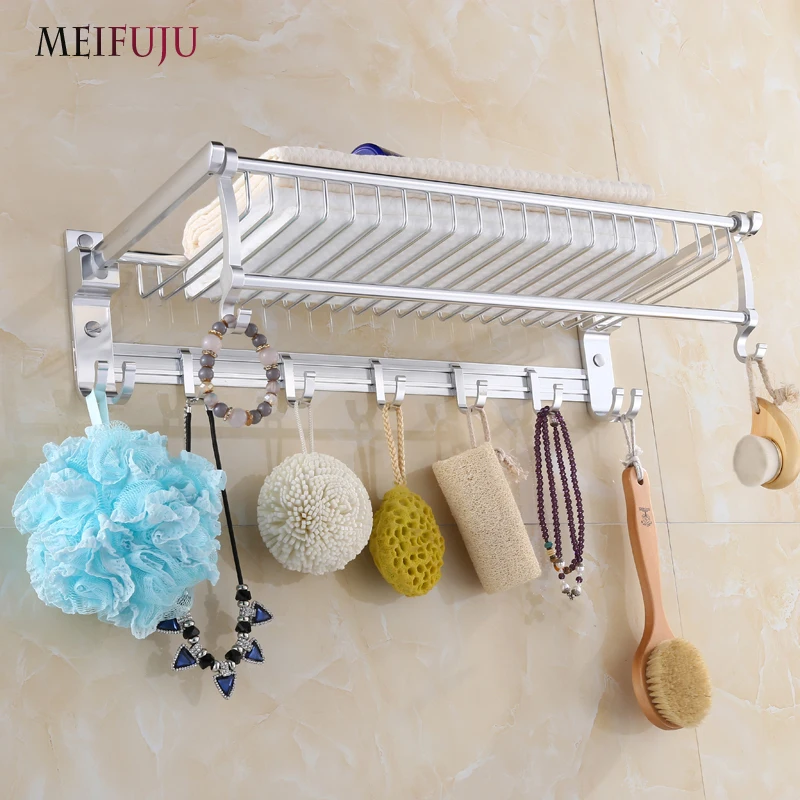

Bathroom towel holder Foldable towel rack with hook oxidation aluminium Storage net basket towel rack Kitchen Hotel Bath product