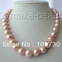 Ювелирные изделия 00593 потрясающий АА большой 14 мм круглый розовый пресной воды искусственного жемчуга ожерелье