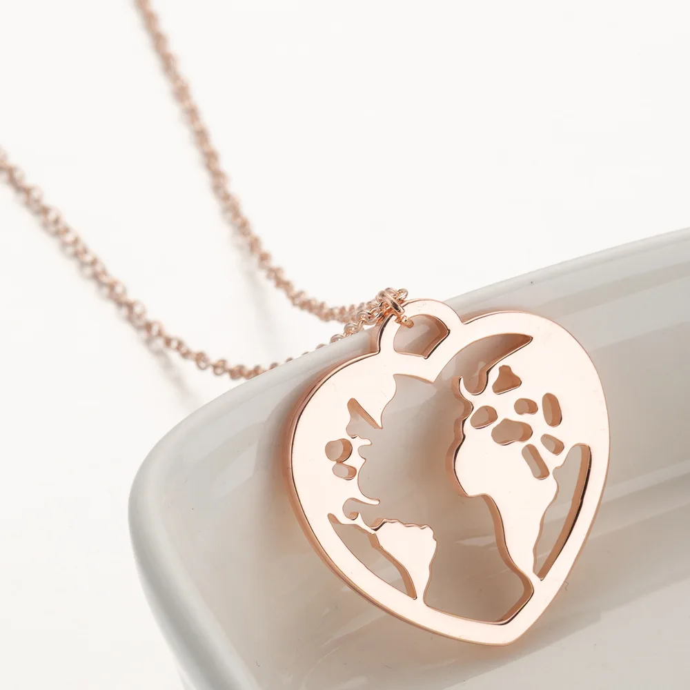 Rinhoo модное ожерелье с глобальной картой мира, подарок для лучших друзей, ожерелье с кулоном в форме круглого сердца, Женское и мужское простое ювелирное изделие