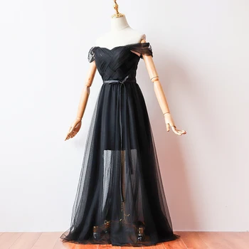 

Vestido Azul Marino Black Long Dress Short Inner Lining Bridesmaid Dresses Woman Dresses for Party and Wedding Back of Bandage