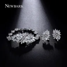NEWBARK Lush Leaves Design Bracelet With Earrings Set Marquise Cut Cubic Zircon Jewelry Sets Best For