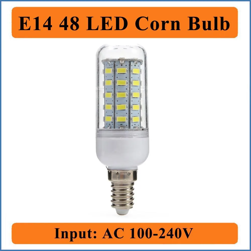 

E14 48 LEDs Corn Bulb Light Input AC100-240V 48 Leds Bulbs Lamp Corn Light LED Lights Chandelier Lighting For Home Decoration