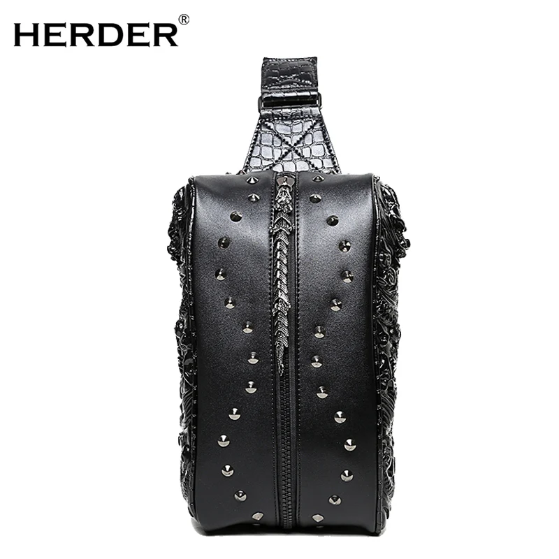 

HERDER brand Men Leather Handbags Chest Crossbody Bags Vintage Double zipper Shoulder Male Messenger Bag Casual Waterproof