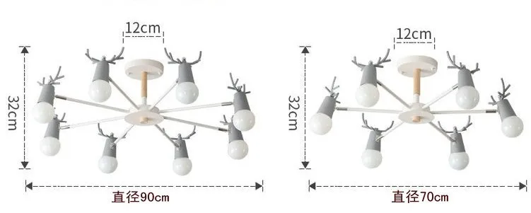 Скандинавские рога Макарон люстра простой пост современный светодиодный люстры спальня столовая железная и деревянная голова оленя потолочный светильник E27