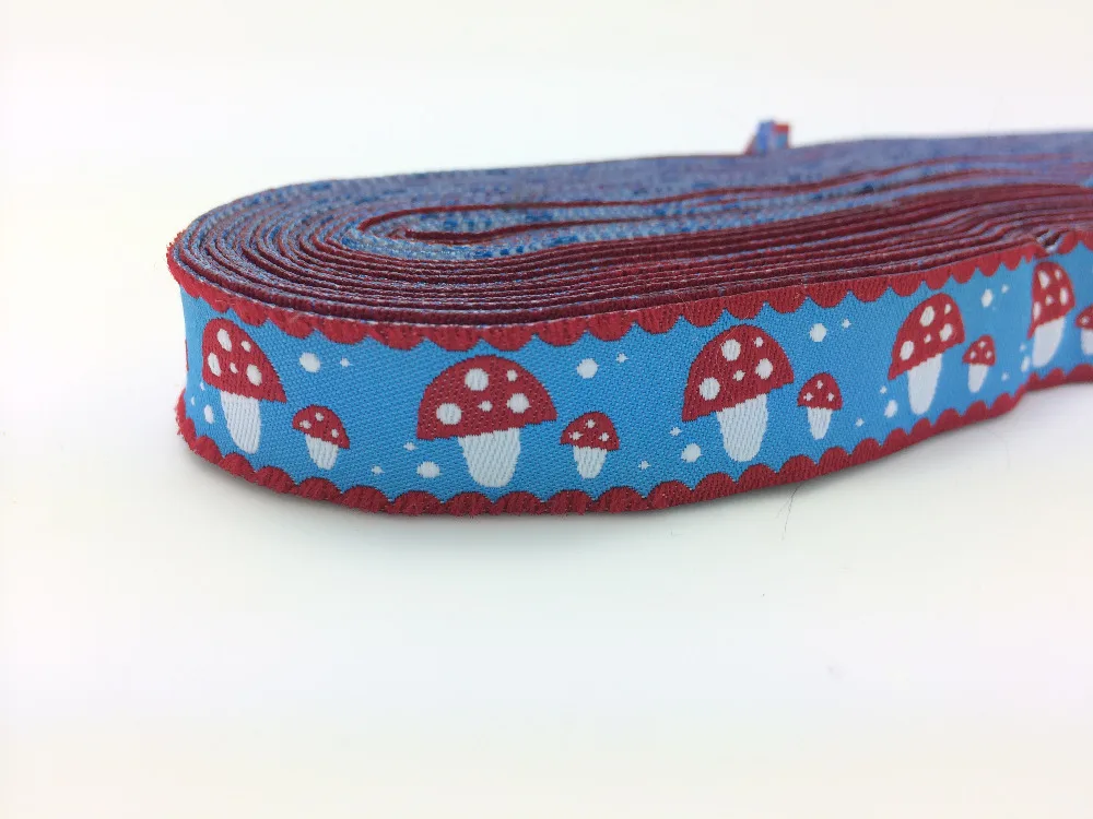 5/8" 16MM Woven jacquard ribbon red mushroom printed 10yards/sets 100