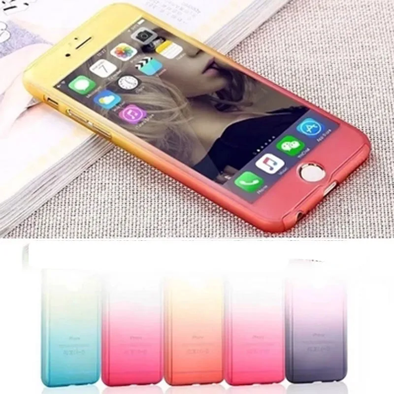 

Colorful Case 360 Full Body Protection Gradient Back Cover for iphone SE 5 5s 6 6s 7 7s Hard Armor Cases + Screen Glass