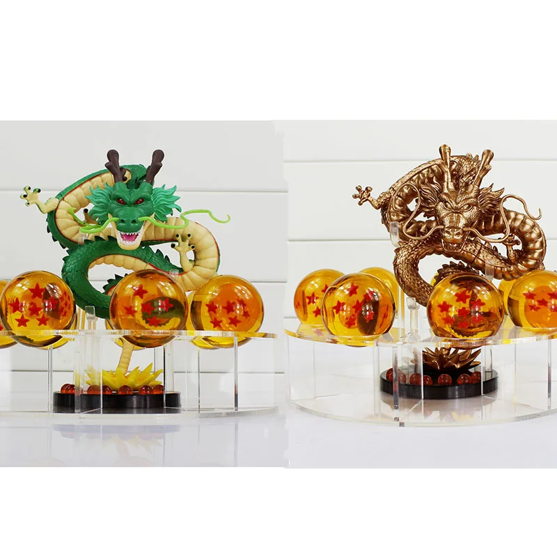 

2style Dragon Ball Z Shenron Shenlong PVC Action Figures Toys Golden Green Dragon 7Pcs Crystal Balls And Shelf Great Gift