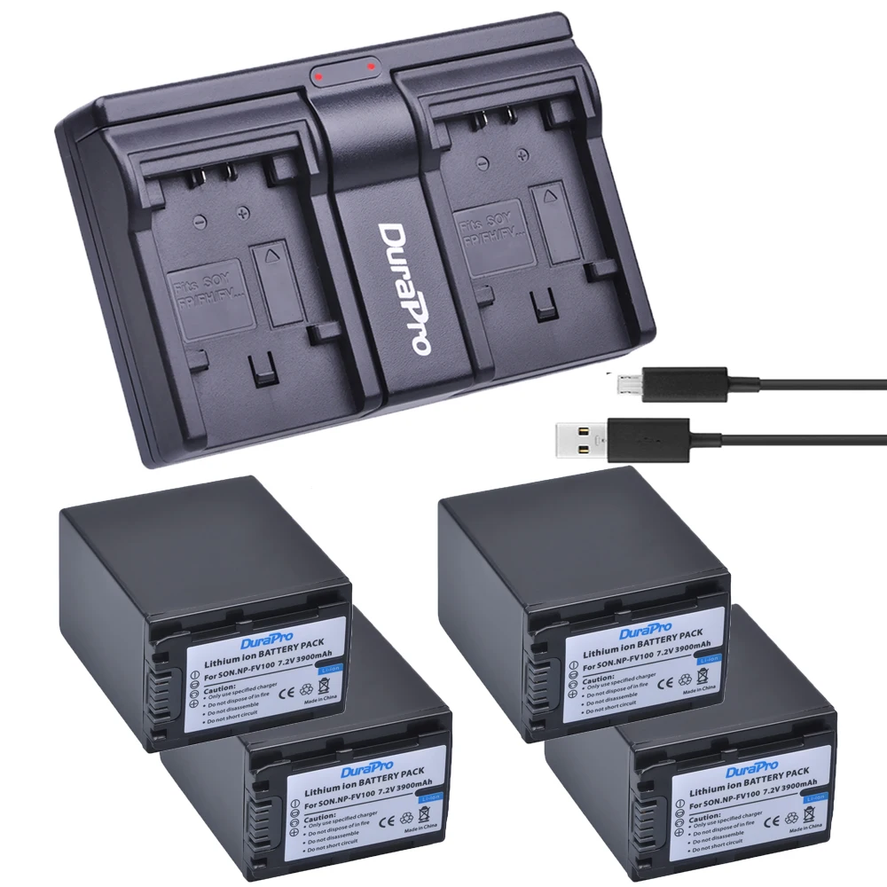 

4pc 3900mAh NP-FV100 FV100 NP FV100 Battery & DualCharger for Sony DCR-DVD103 XR100 for Sony HDR-XR550/E HDR-XR350/E HDR-XR150/E