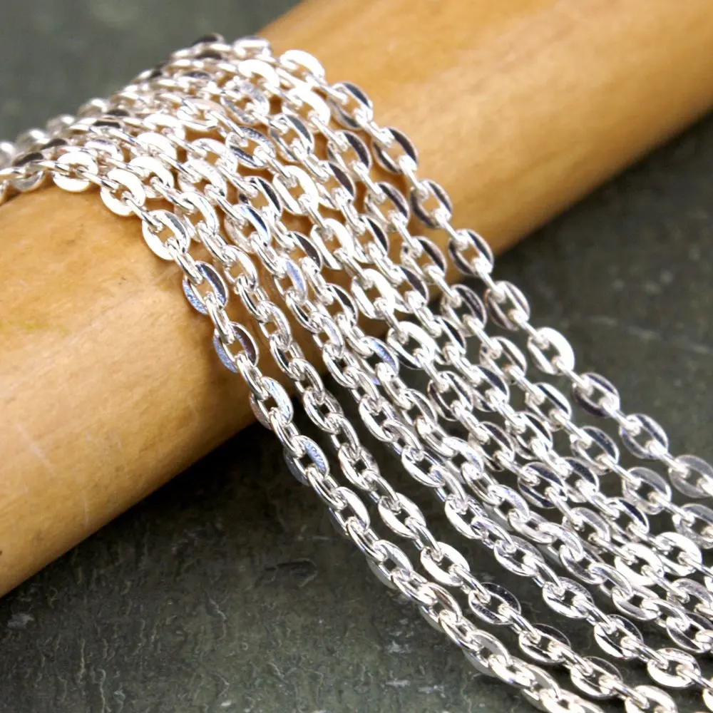 Free shipping!!!!100M/ Vintaged Sterling Silver Plated Cable Link