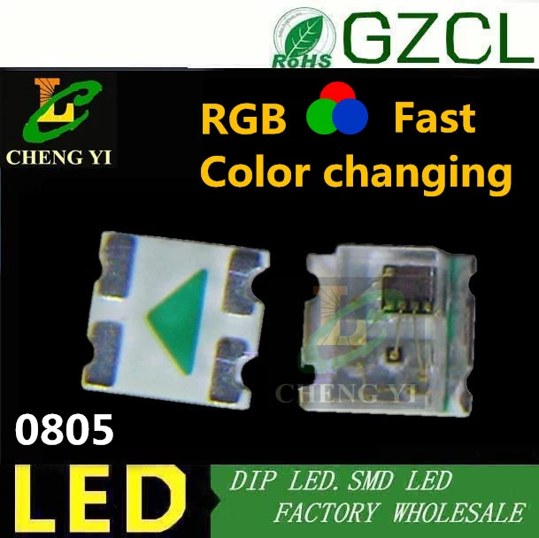 Factory wholesale RGB smd led 0805 color changing led diode 2.0*1.2mm Tri color chip led fast