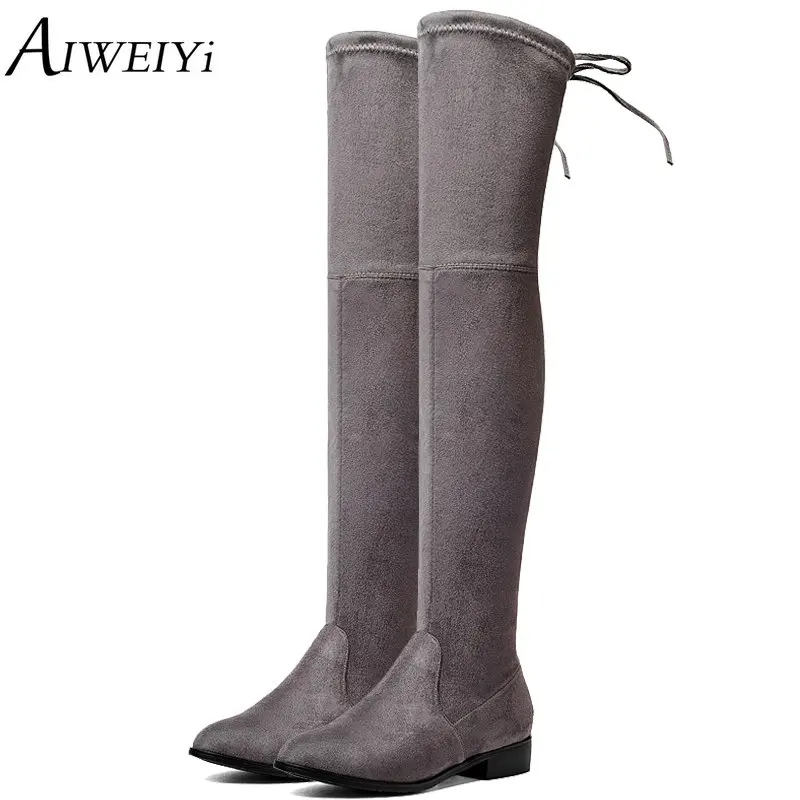 

AIWEIYi Shoes Women Boots Long Spring Autumn Thigh High Boots Square Heel Lace Up Over The Knee Boots Ladies Platform Shoes