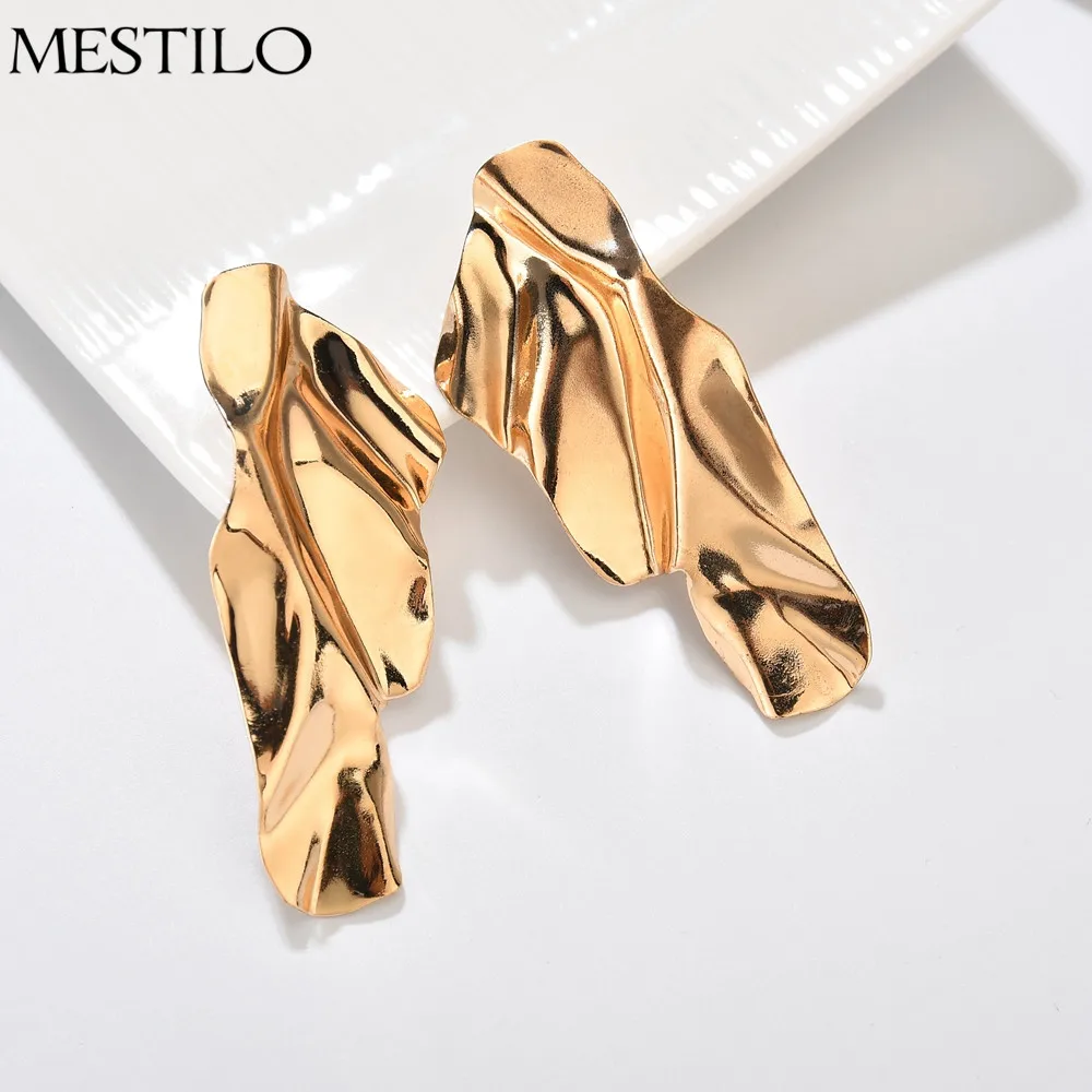 

MESTILO Exaggeration Geometric Irregular Big Gold Metal Stud Earrings For Women Punk Maxi Statement Big Stud Earrings Jewelry