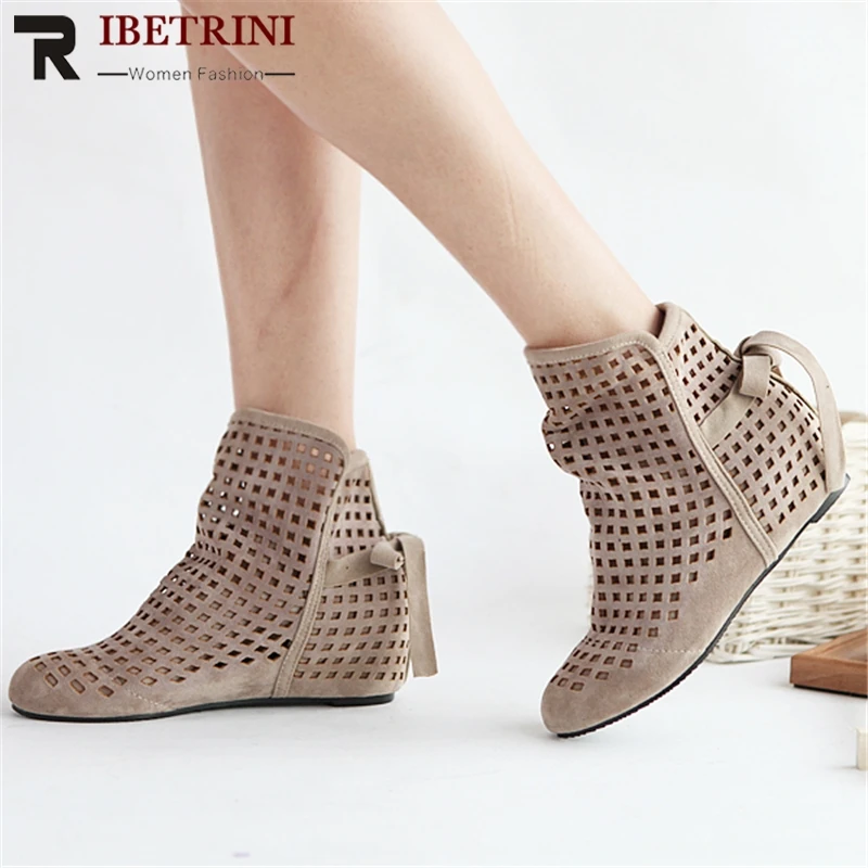 

RIBETRINI Big Size 34-43 Gladiator Sandals for Women Inside Wedges Round Toe Platform Cutout Sandals Summer Chic Casual Shoes