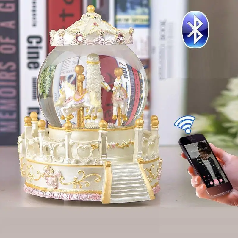 Подарок на день рождения для подруги Мадера Spieluhr Snow Globe Boite A Musique Carousel Musica Caja