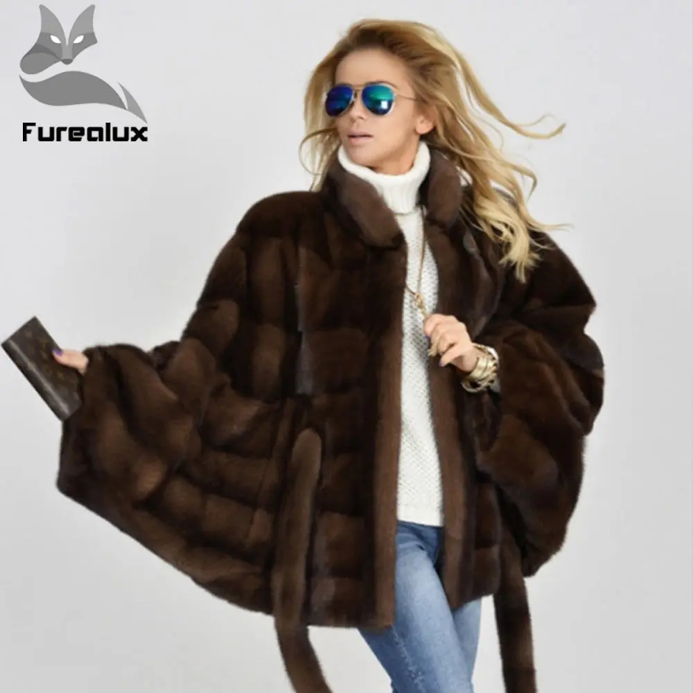 Женская Шуба с рукавом летучая мышь Furealux роскошная теплая шуба из натурального