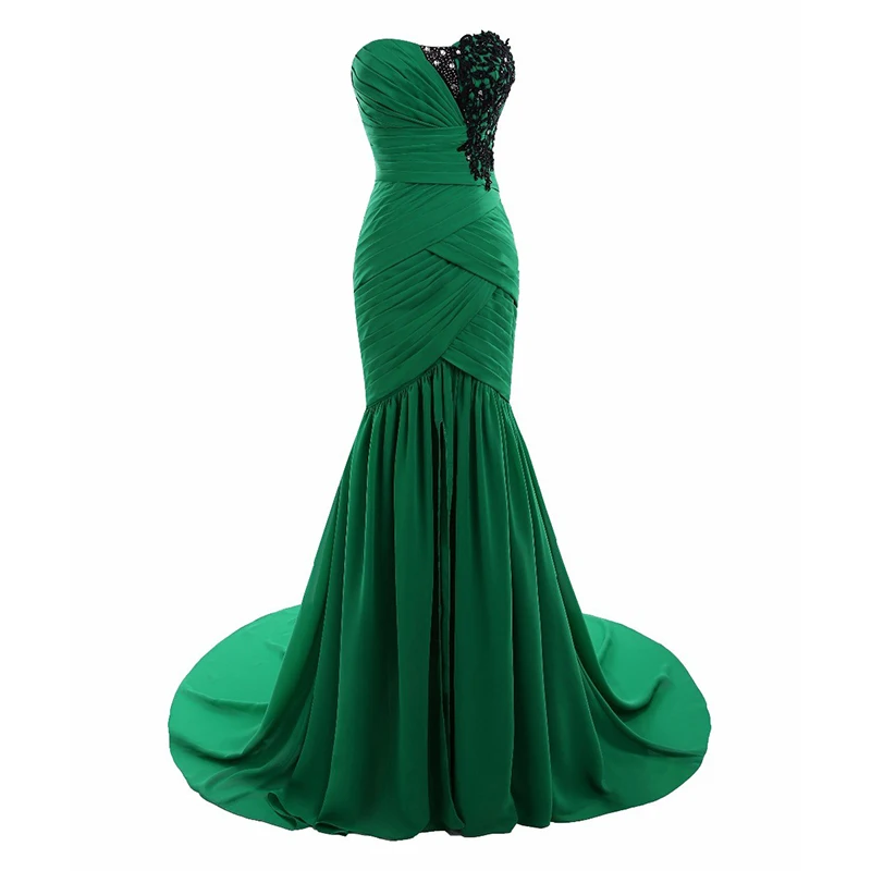 

Real Photo Green Chiffon Sweetheart Lace Evening Dress 2017 Custom made Sweep Train Sleeveless Appliques Prom Gown Robe de festa